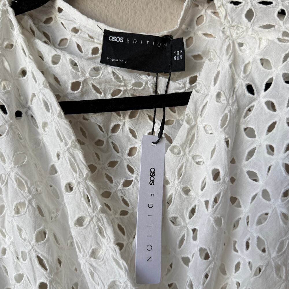 ASOS Edition White Broderie Cotton Wrap Midi Dress NEW Size 0 - Picture 4 of 5